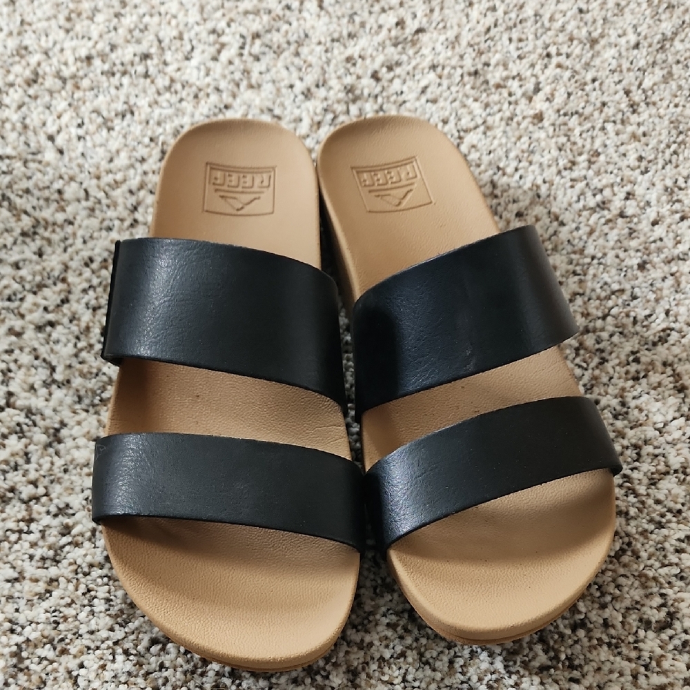 Black Leather Slide Sandals